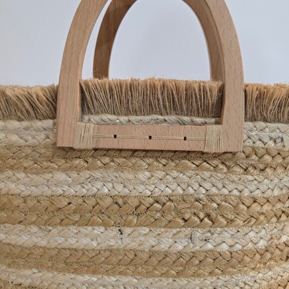 W Antik Kraft Hashree Jute Tote Bag Cream Beige Earthy Beach Vacation Wooden - Picture 7 of 11